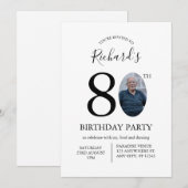 Modern Minimalist 80th Birthday Photo Invitation 招待状 (正面/裏面)