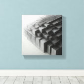 Modern Minimalist Abstract Wireframe Cubes - 3D  キャンバスプリント (インサイチュ (ウッドフロア))