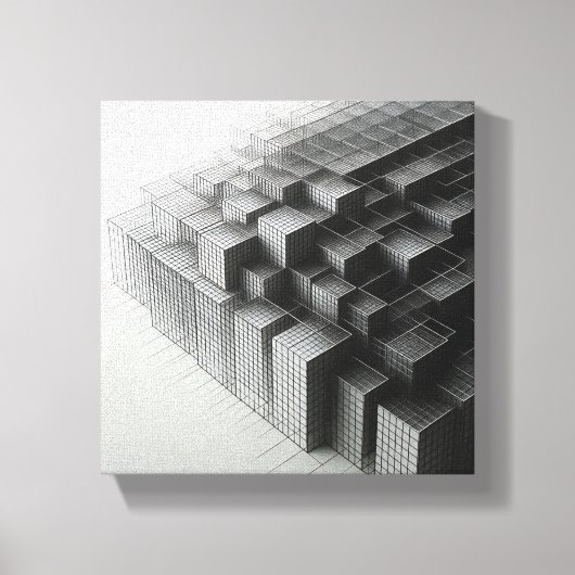 Modern Minimalist Abstract Wireframe Cubes - 3D  キャンバスプリント (正面)