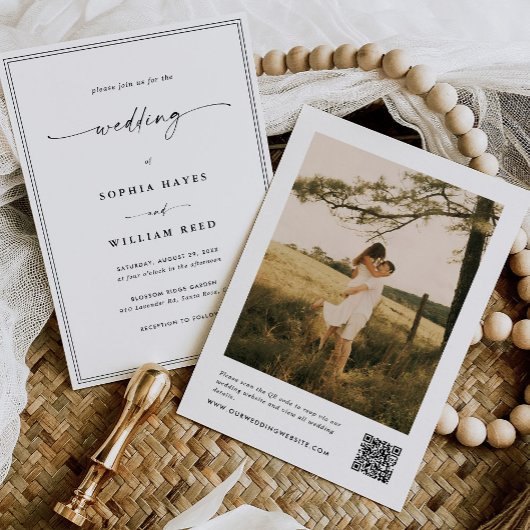 Modern Minimalist All In One QR Code Photo Wedding 招待状