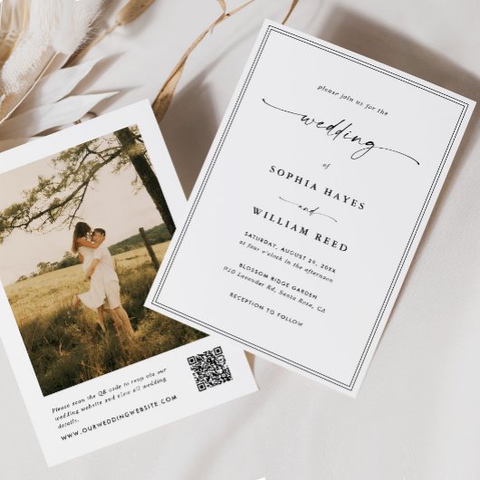 Modern Minimalist All In One QR Code Photo Wedding 招待状