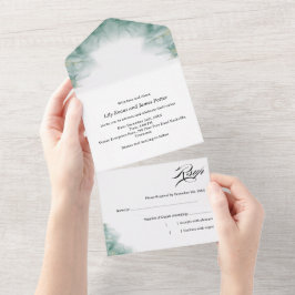 Modern Minimalist Artistic Green Abstract Wedding オールインワン招待状