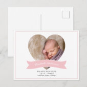 Modern Minimalist Baby Girl Photo Pink Birth 案内ポストカード (正面/裏面)