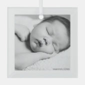 Modern Minimalist Baby Photo Birth Year Christmas ガラスオーナメント (正面)