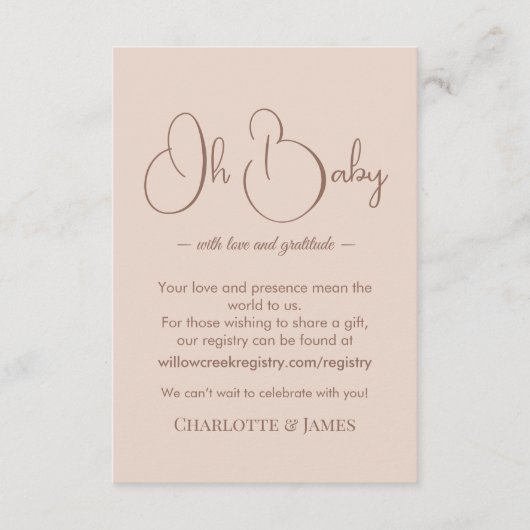 Modern Minimalist Baby Shower | Powder Blush エンクロージャーカード (正面)