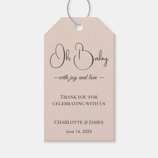 Modern Minimalist Baby Shower | Powder Blush ギフトタグ (正面)