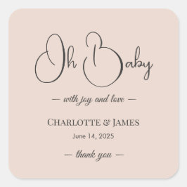 Modern Minimalist Baby Shower | Powder Blush スクエアシール