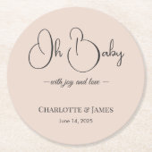 Modern Minimalist Baby Shower | Powder Blush ラウンドペーパーコースター (正面)