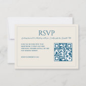 Modern minimalist beige blue QR code wedding  出欠カード (正面)