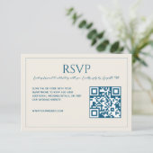 Modern minimalist beige blue QR code wedding  出欠カード (スタンド正面)
