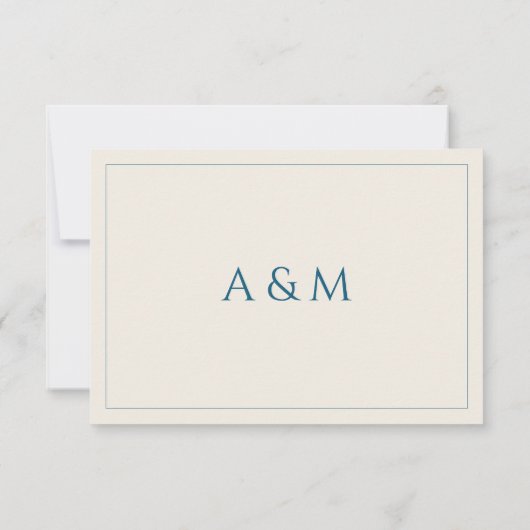 Modern minimalist beige blue QR code wedding  出欠カード (裏面)