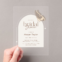 Modern Minimalist Beige Butterfly Bridal Shower アクリル招待状