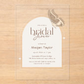 Modern Minimalist Beige Butterfly Bridal Shower アクリル招待状 (正面)