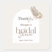 Modern Minimalist Beige Butterfly Bridal Shower スクエアシール (正面)