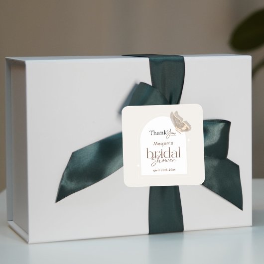 Modern Minimalist Beige Butterfly Bridal Shower スクエアシール