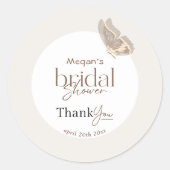 Modern Minimalist Beige Butterfly Bridal Shower ラウンドシール (正面)