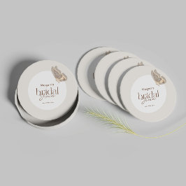 Modern Minimalist Beige Butterfly Bridal Shower ラウンドペーパーコースター