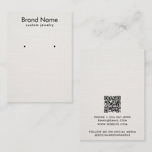 Modern Minimalist Beige Linen Jewelry Display Card 名刺 (正面/裏面)