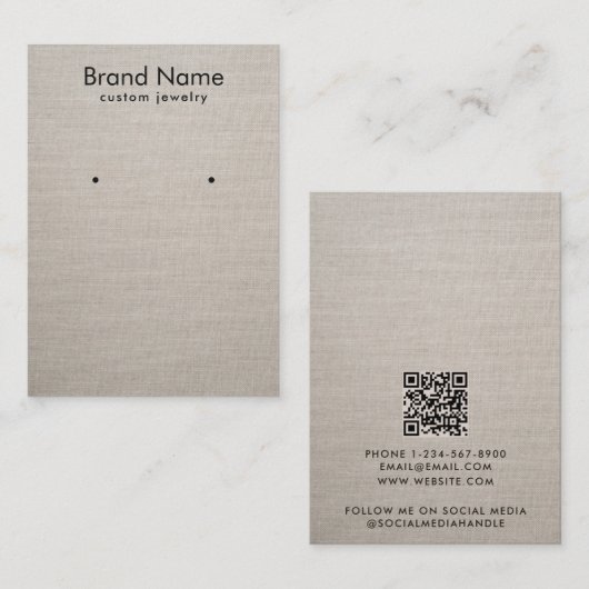 Modern Minimalist Beige Linen Jewelry Display Card 名刺 (正面/裏面)