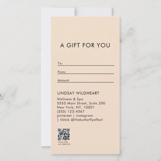Modern Minimalist Beige QR Code Gift Certificate (裏面)