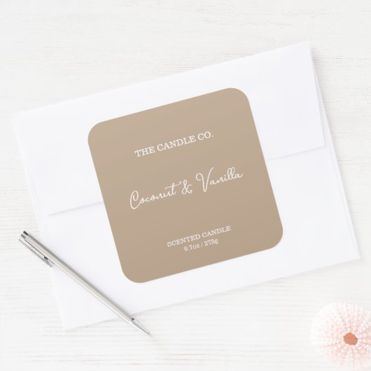 Modern Minimalist Beige Script Candle Label  スクエアシール (封筒)