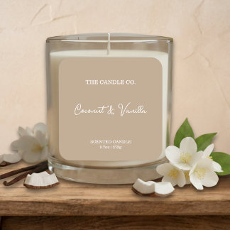 Modern Minimalist Beige Script Candle Label  スクエアシール