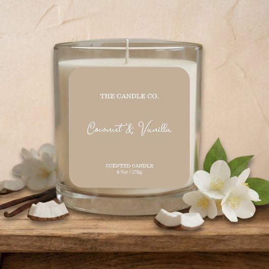 Modern Minimalist Beige Script Candle Label スクエアシール