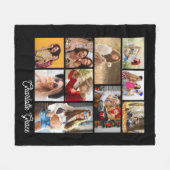 Modern Minimalist Black 10 Photo Collage With Name フリースブランケット (正面(横))