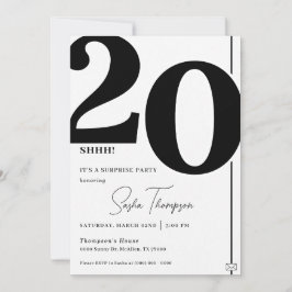 Modern minimalist black 20th birthday invitation 招待状