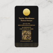 Modern Minimalist Black and Gold Dots QR Code 名刺 (正面)
