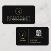 Modern Minimalist Black and Gold Monogram 名刺 (正面/裏面)