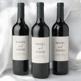 Modern Minimalist Black and Ivory Monogram Wedding ワインラベル