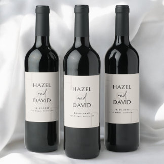 Modern Minimalist Black and Ivory Monogram Wedding ワインラベル