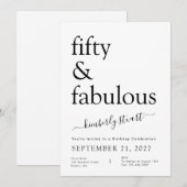 Modern Minimalist Black and White 50th Birthday 招待状 (正面/裏面)