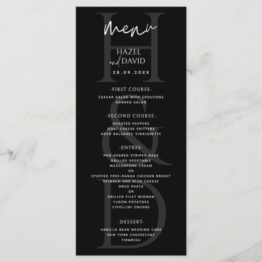 Modern Minimalist Black and White Monogram Wedding メニュー (正面)