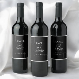 Modern Minimalist Black and White Monogram Wedding ワインラベル