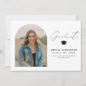 Modern minimalist black and white photo graduation 招待状 (正面)