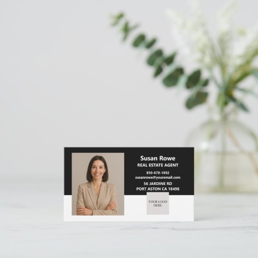 Modern Minimalist Black and White QR Code Photo 名刺 (スタンド正面)