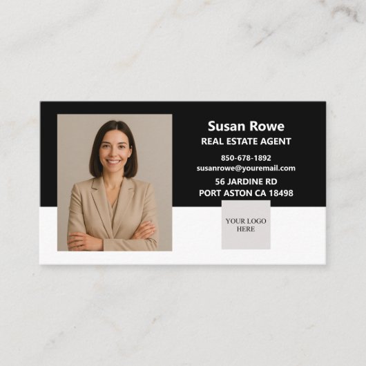 Modern Minimalist Black and White QR Code Photo 名刺 (正面)