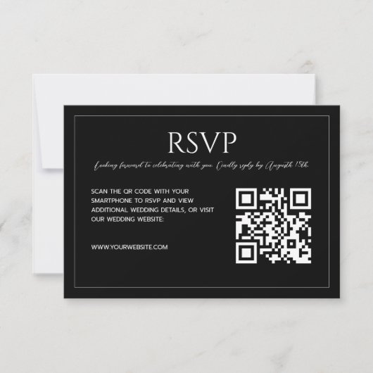 Modern minimalist black and white QR code wedding  出欠カード (正面)