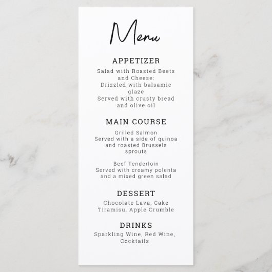 Modern Minimalist Black and White Wedding メニュー (正面)