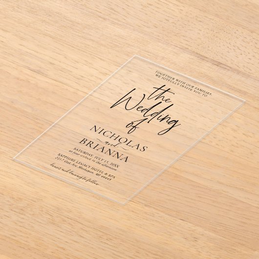 Modern Minimalist Black and White Wedding Classic アクリル招待状 (レイダウン)