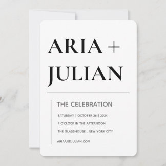 Modern Minimalist Black and White Wedding Invitati 招待状