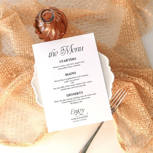 Modern Minimalist Black and White Wedding Menu メニュー