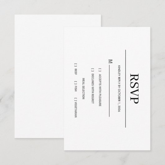 Modern Minimalist Black and White Wedding RSVP Car (正面/裏面)