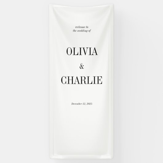 Modern Minimalist Black and White Wedding Welcome 横断幕 (縦)