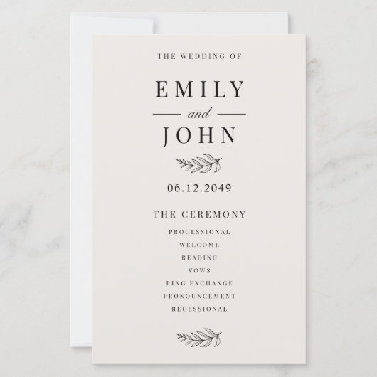 Modern Minimalist Black & Beige Wedding Program (正面)