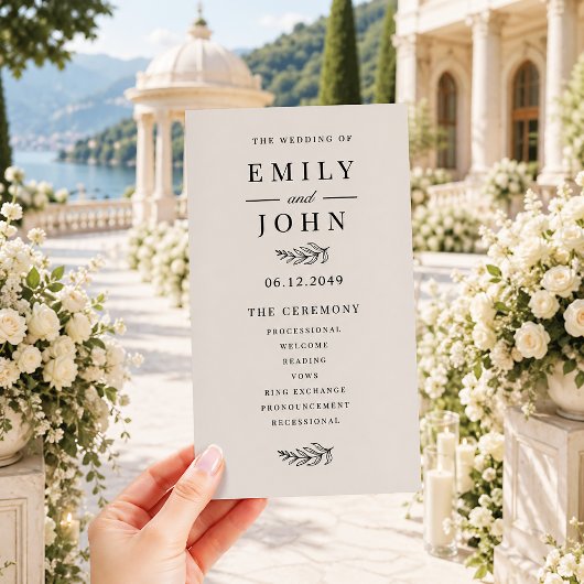 Modern Minimalist Black & Beige Wedding Program