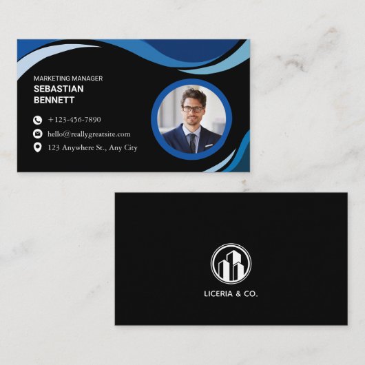 Modern Minimalist Black Custom  名刺 (正面/裏面)