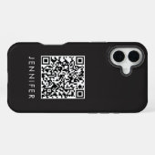 Modern Minimalist Black Executive QR Code Monogram iPhoneケース (裏面横)